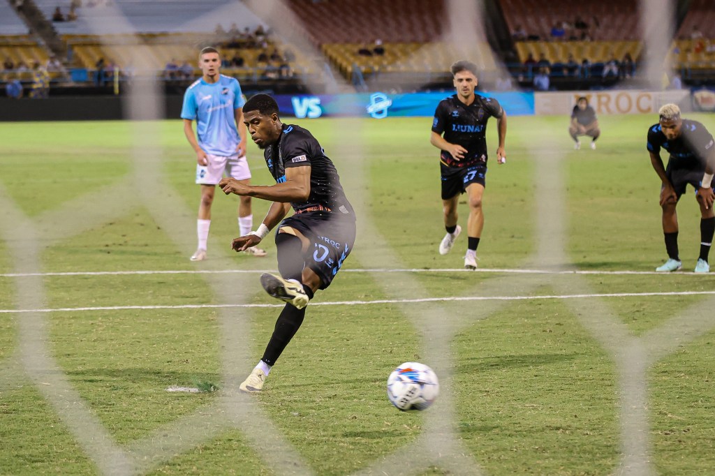 Las Vegas Lights forward Khori Bennett taking a penalty kick